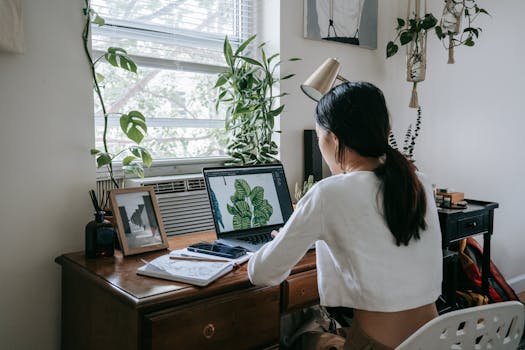Relaxed workspace with plants