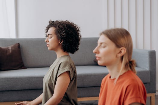 woman practicing yoga at home